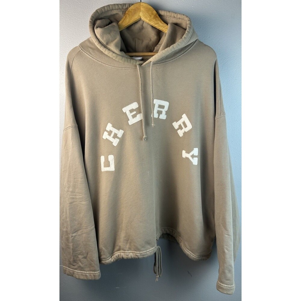 CHERRY LOS ANGELES Oversized Pullover Hoodie Size L Logo Beige Made in USA